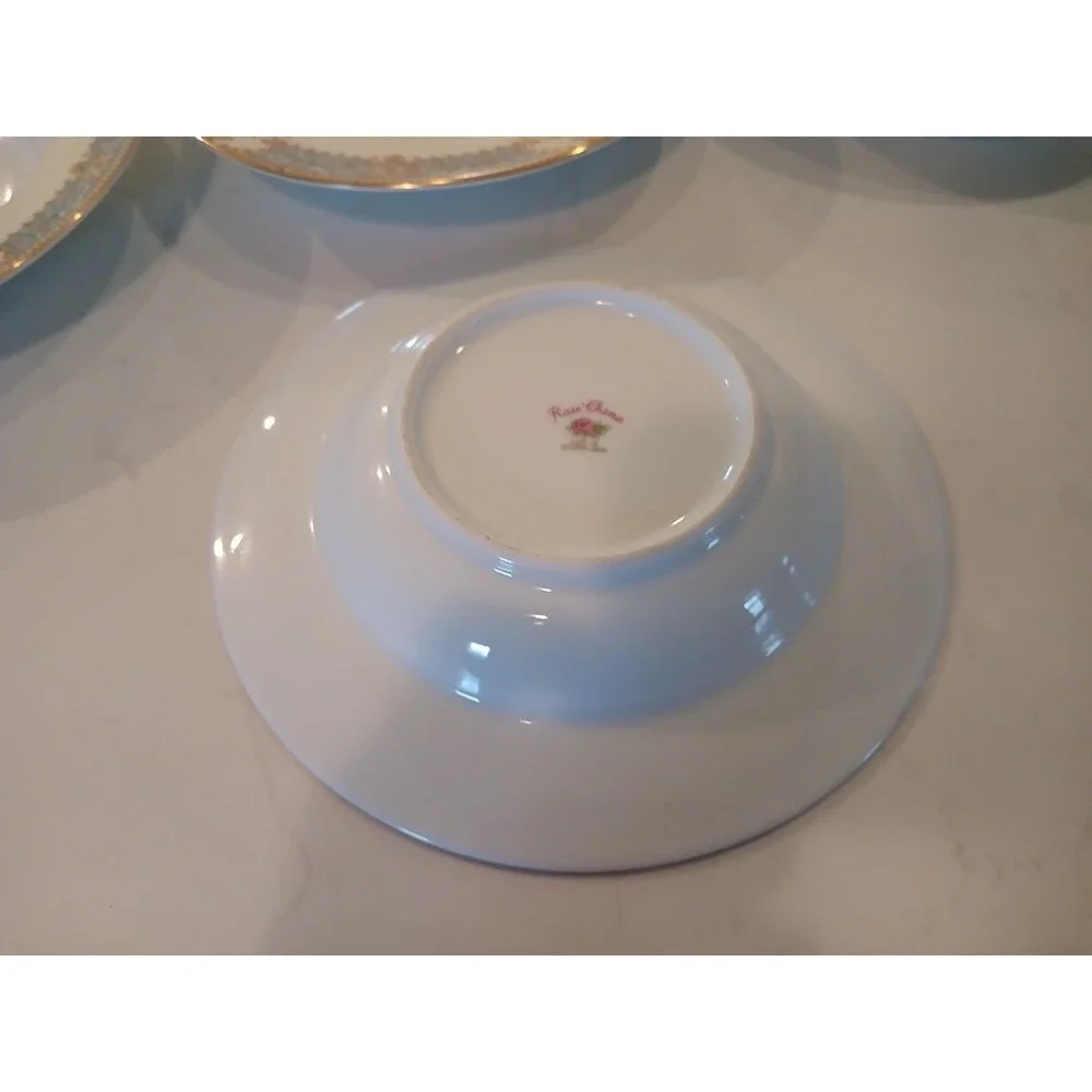 7pcs Rose China Occupied Japan Pink Rose Gold Trim Bowls Flowers Scroll Border